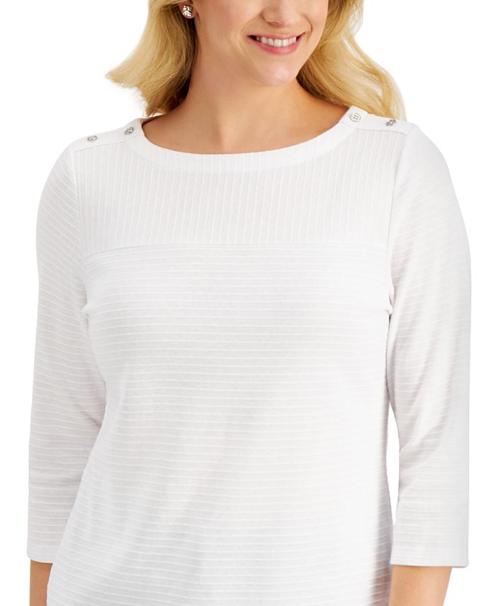Karen Scott Textured Button-Shoulder Top, Created for Macy's - Macy's