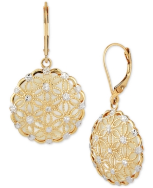 Mother-of-Pearl Filigree Disc Drop Earrings in 14k Gold (Also in Onyx and Jade)