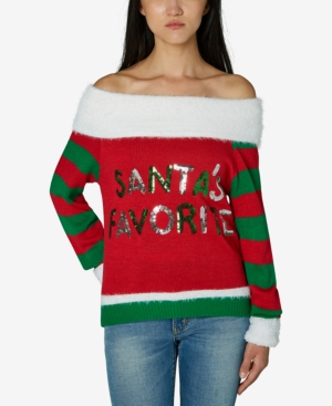 image of Ultra Flirt Juniors- Santa-s Favorite Sequin Graphic Sweater
