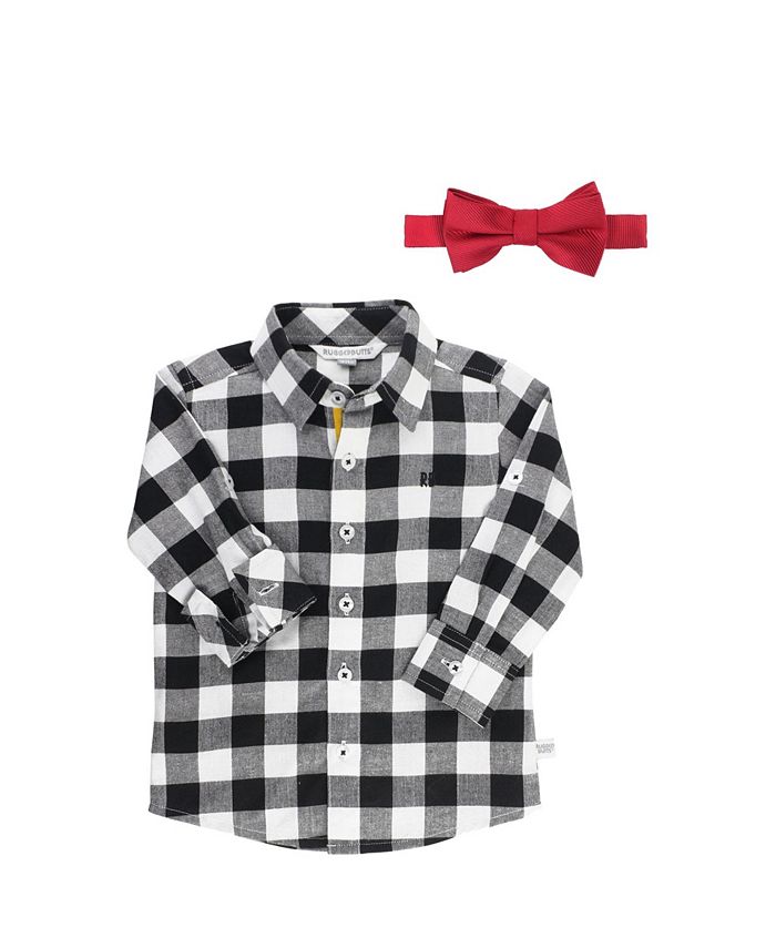 RuggedButts Baby Boys Long Sleeve Button Down Shirt and Bow Tie Set
