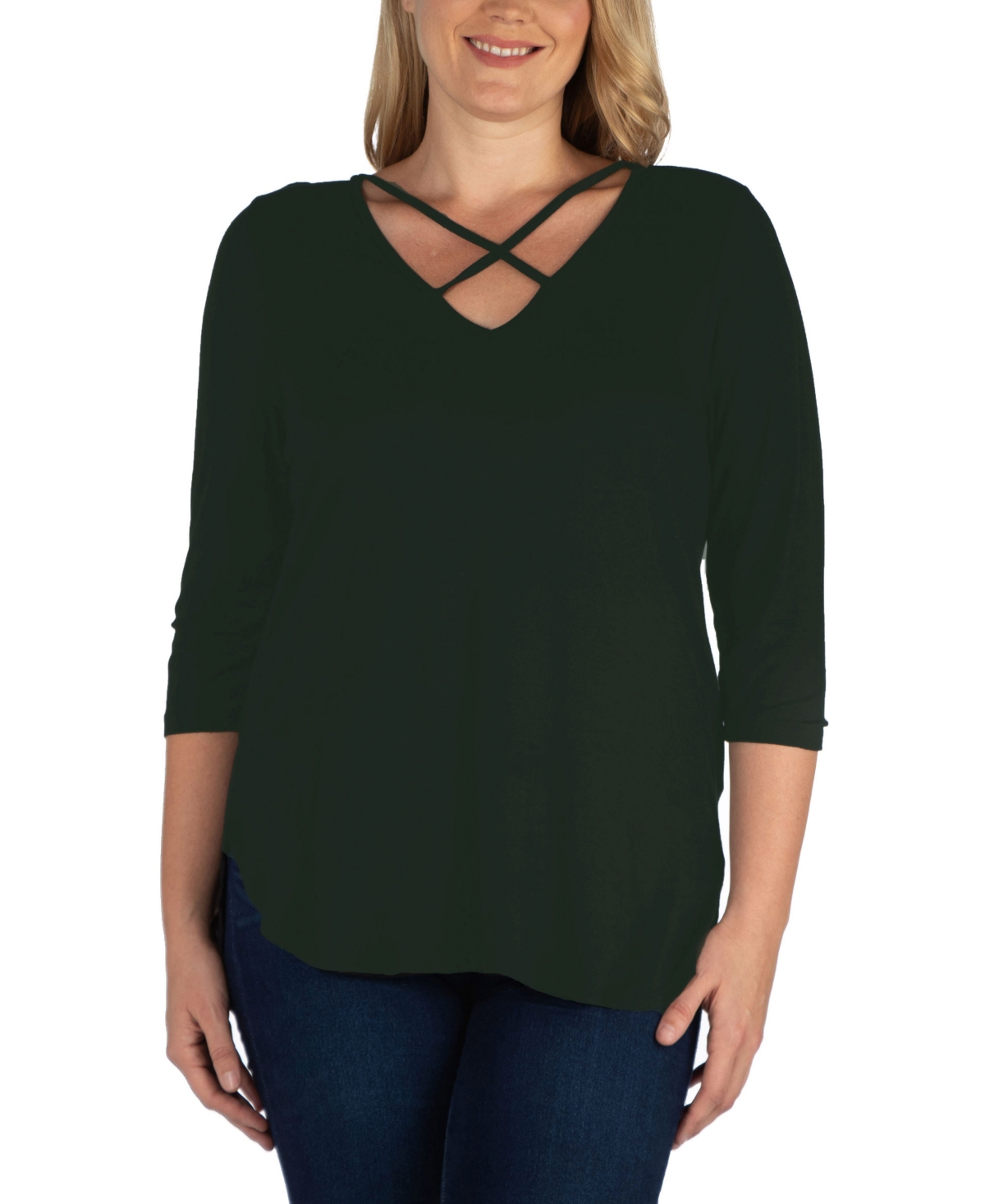Women's Plus Size Criss Cross Detail Tunic Top - Green