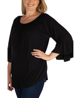 Women's Plus Size Flared Long Sleeves Henley Tunic Top