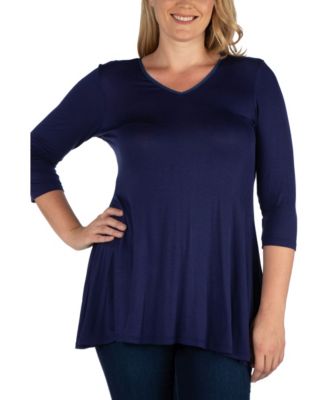 Plus Size 3/4 Sleeve V-Neck Tunic Top
