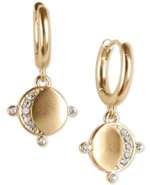 image of Lucky Brand Gold-Tone Pave Moon Charm Huggie Hoop Earrings
