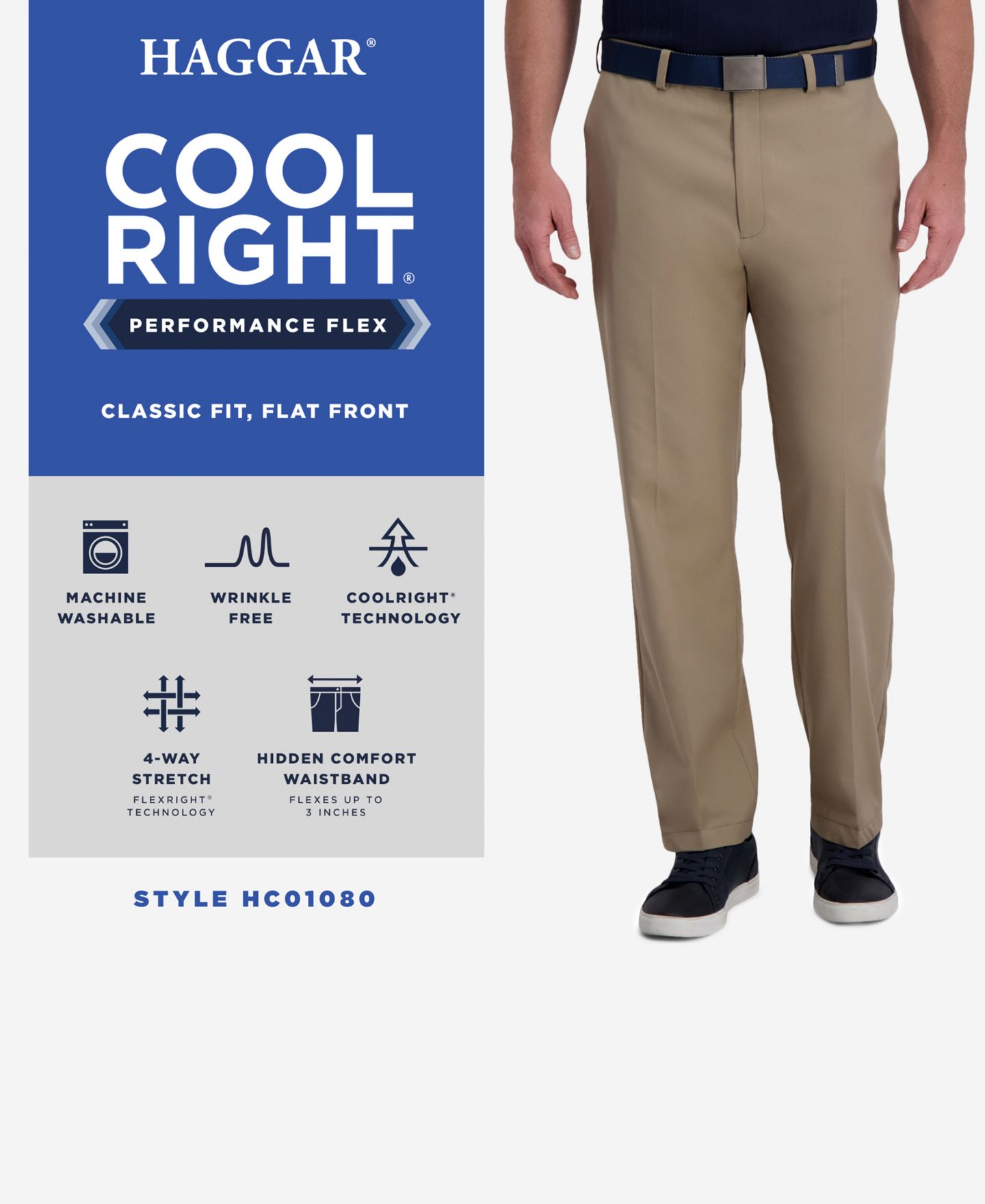 Мужские брюки Haggar Cool Right Performance Flex Classic Fit Flat Front Pant, цвет: Чёрный — фото 6