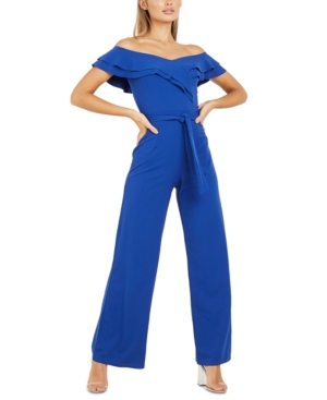 Quiz Ruffled Off-the-shoulder Jumpsuit In Blue