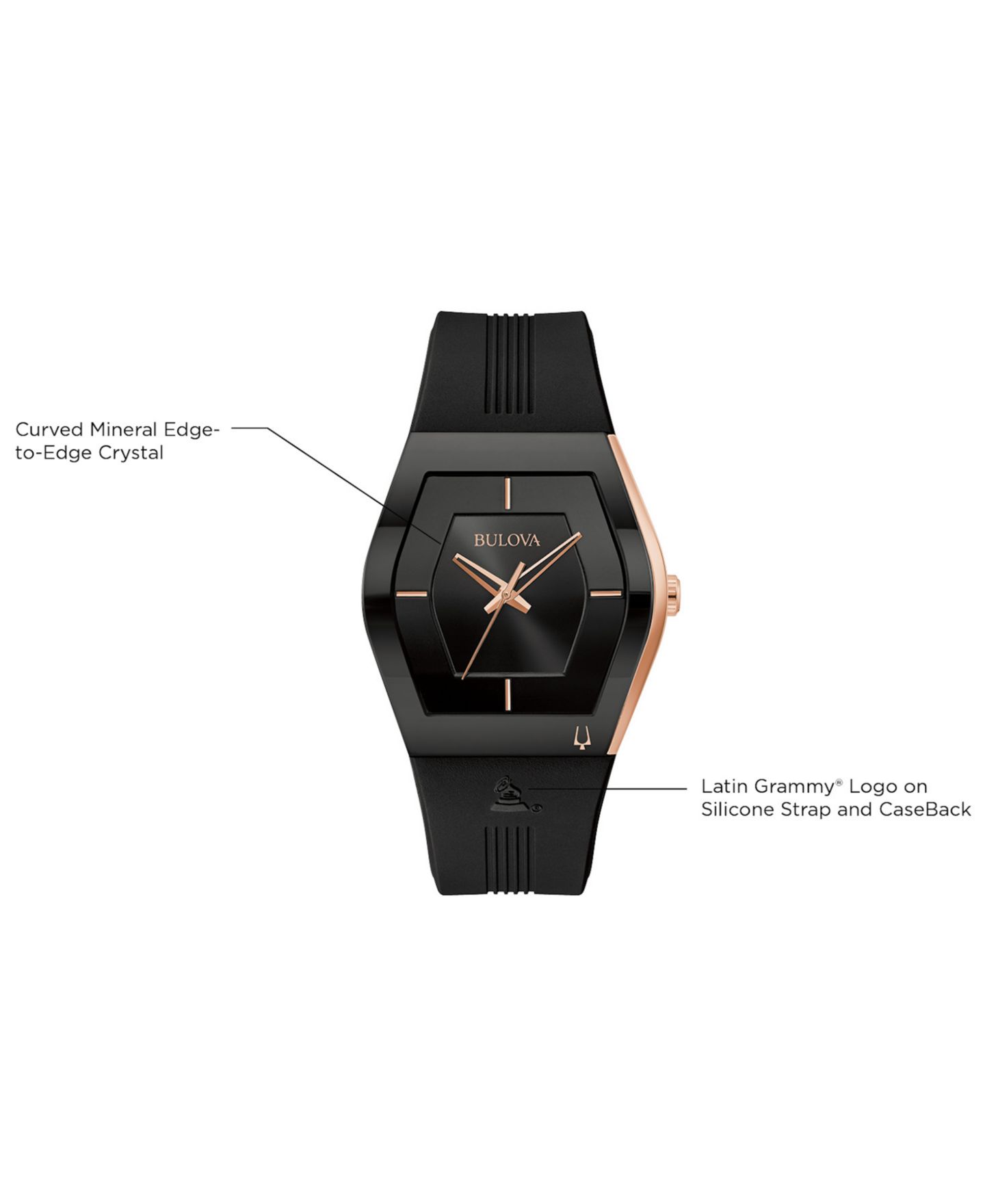Мужские часы Bulova Latin Grammy Black Silicone Strap Watch 40.5mm — фото 5