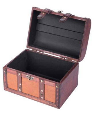 Decorative Wood Leather Treasure Box - Large Trunk
