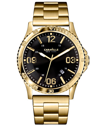 Caravelle New York by Bulova Men's Gold-Tone Stainless Steel Bracelet Watch 44mm 44B104