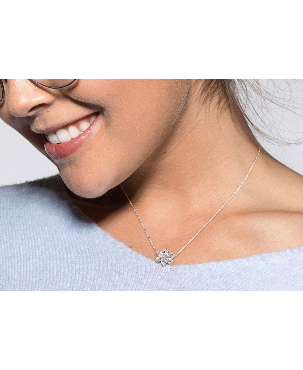 Macy's Aquamarine And Diamond Accent Floral Necklace In Aquamarine