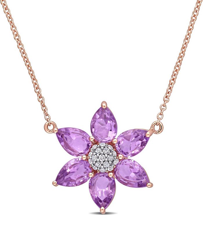 Macy's Amethyst and Diamond Floral Necklace - Macy's