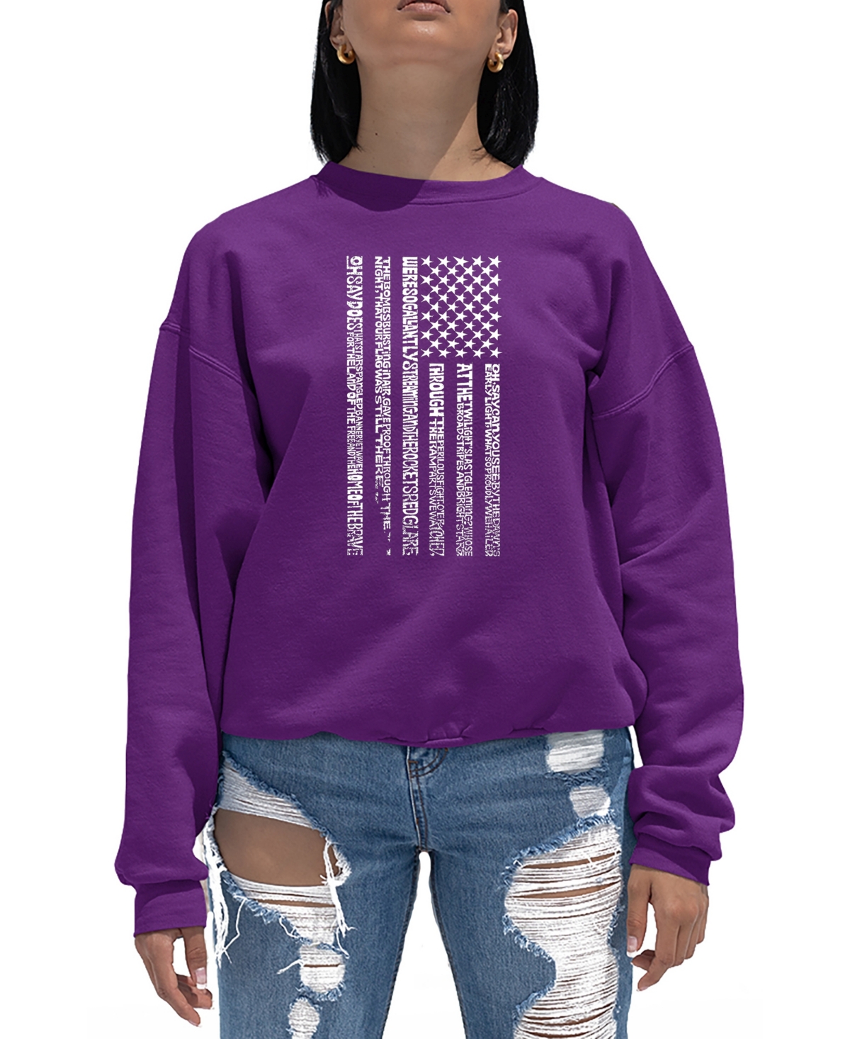 Women's Word Art Crewneck National Anthem Flag Sweatshirt