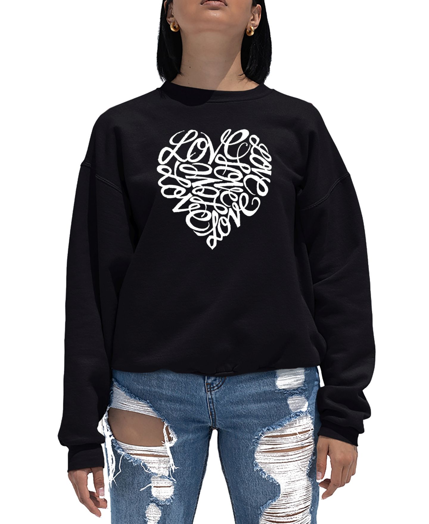 Женская толстовка LA Pop Art Word Art Crewneck Love Heart, цвет: Чёрный — фото 1