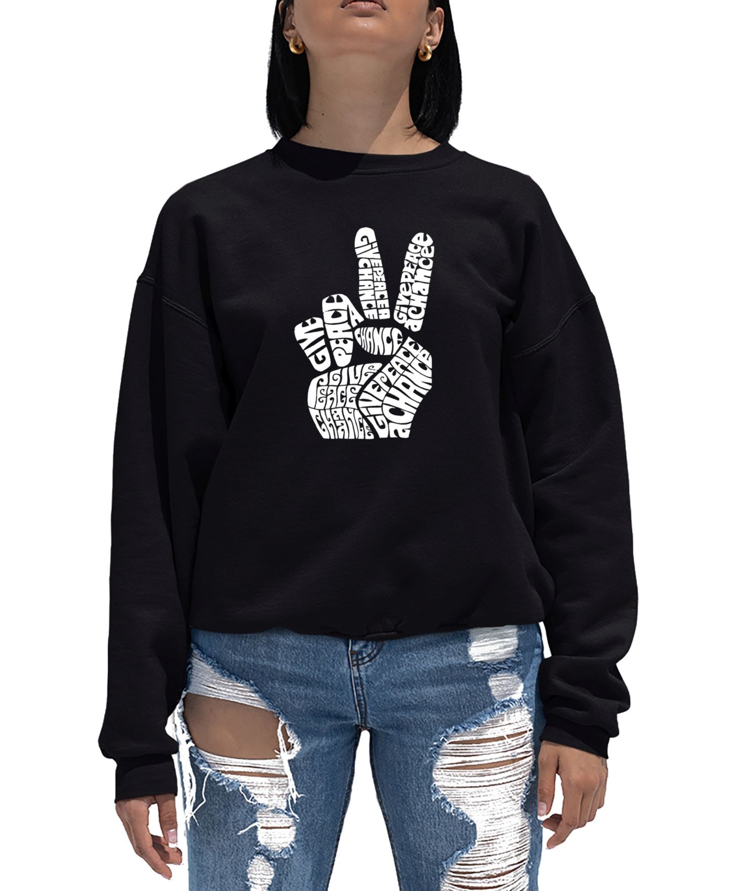 Женская толстовка LA Pop Art Word Art Crewneck Peace Fingers, цвет: Чёрный — фото 1