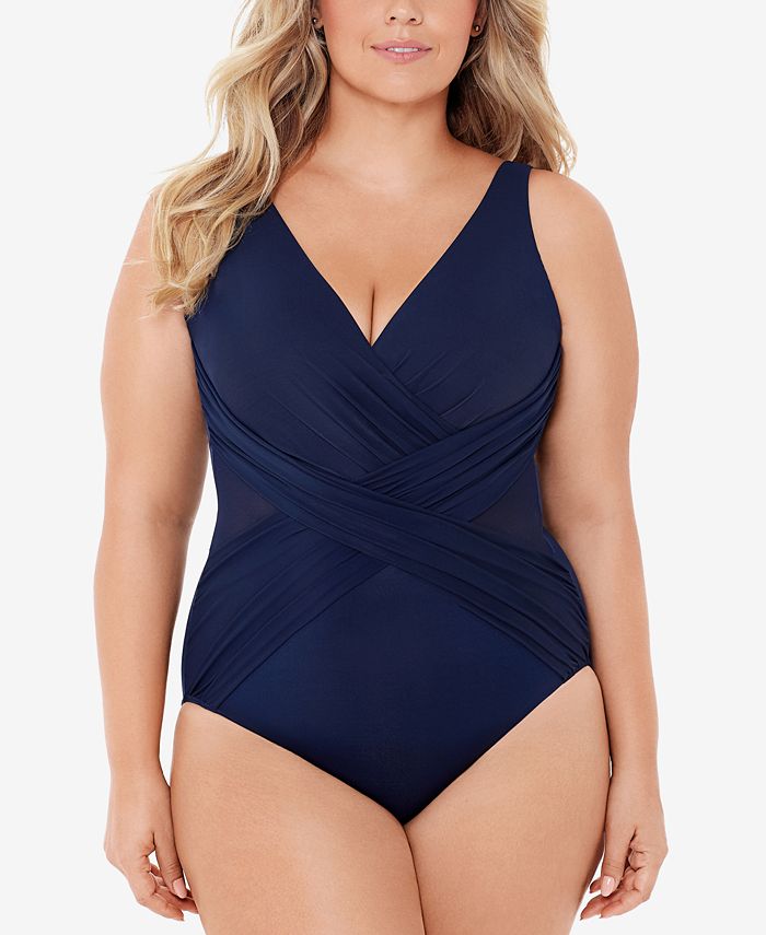 Miraclesuit Plus Size Allover-Slimming Crossover One-Piece Swimsuit - Macy's