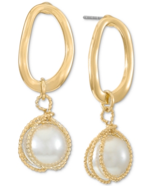 image of Alfani Gold-Tone Link & Tied Imitation Pearl Drop Earrings, Created for Macy-s