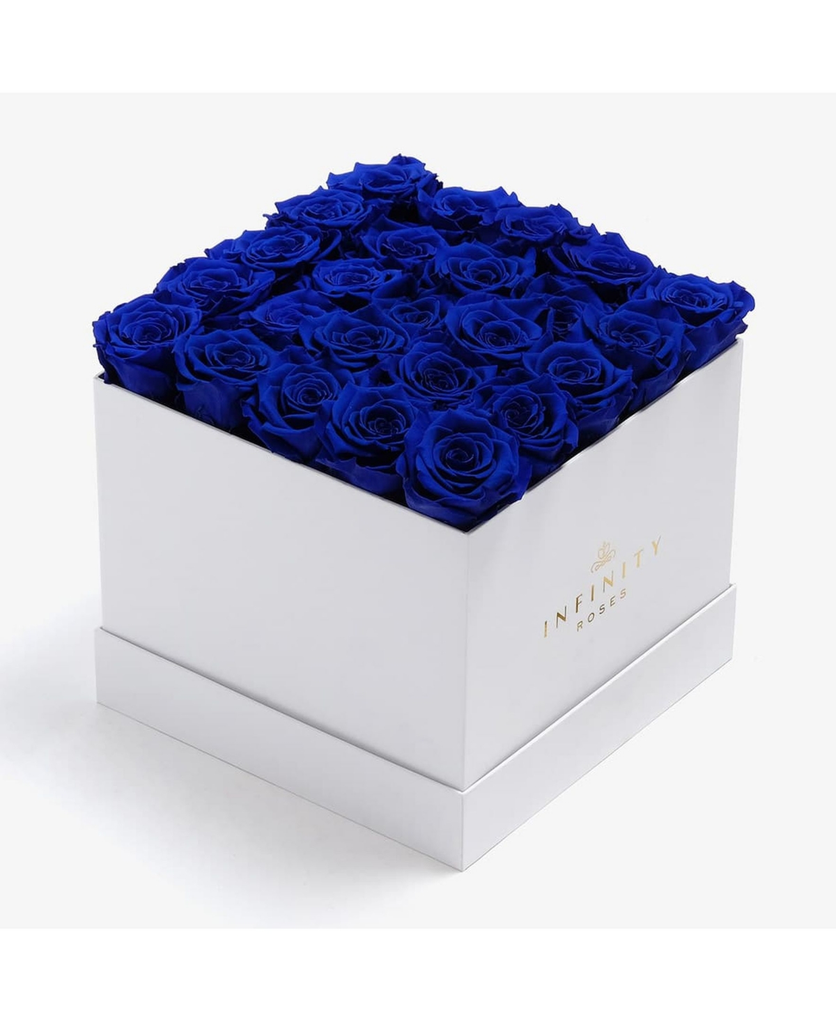 Square Box of 25 Blue Real Roses Preserved to Last Over A Year, Extra Large - Royal Blue
