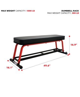 Power Zone Strength Flat Bench with 550 lb Max Weight, Dumbbell Rack and Transport Wheels
