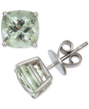 image of Green Quartz Cushion Stud Earrings (3-3/4 ct. t.w.) in Sterling Silver