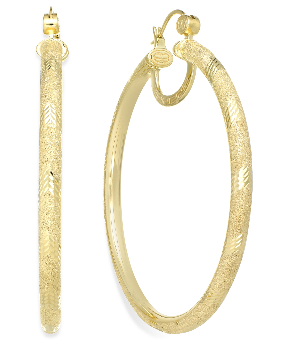 18K Gold over Sterling Silver Earrings, Laser and Diamond-Cut Extra Large Hoop Earrings (Also in Platinum Over Sterling Silver) - Plat