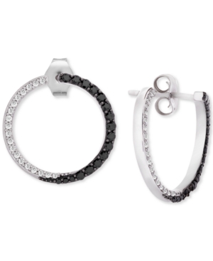 image of Black & White Diamond Spiral Hoop Earrings (1/2 ct. t.w.) in 14k White Gold