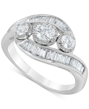image of Diamond Round & Baguette Swirl Ring (1 ct. t.w.) in 10k Gold or 10k White Gold