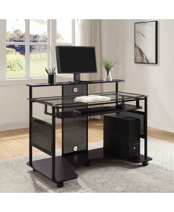 OSP Home Furnishings Vision Glass MultiMedia Home Office Rolling Desk