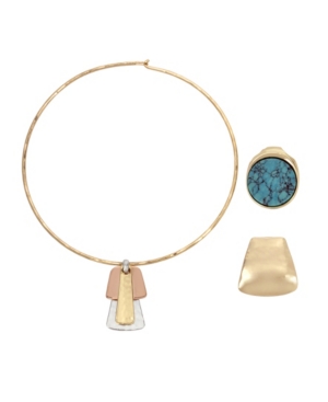 image of Robert Lee Morris Soho Geometric Pendant Collar Necklace Set, 16.5