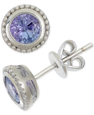 image of Tanzanite Milgrain Bezel Stud Earrings (1 ct. t.w.) in Sterling Silver