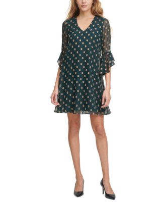 Calvin Klein - Dot-Print Ruffle-Sleeve Dress