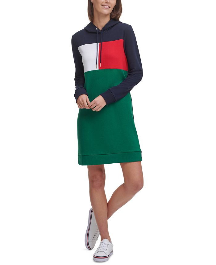Tommy Hilfiger Women's Hooded Sweatshirt Dress Gray Size Large