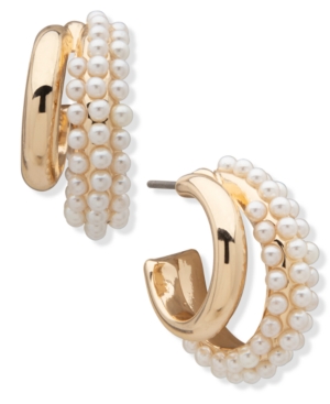 image of Anne Klein Pearl Hoop Earrings