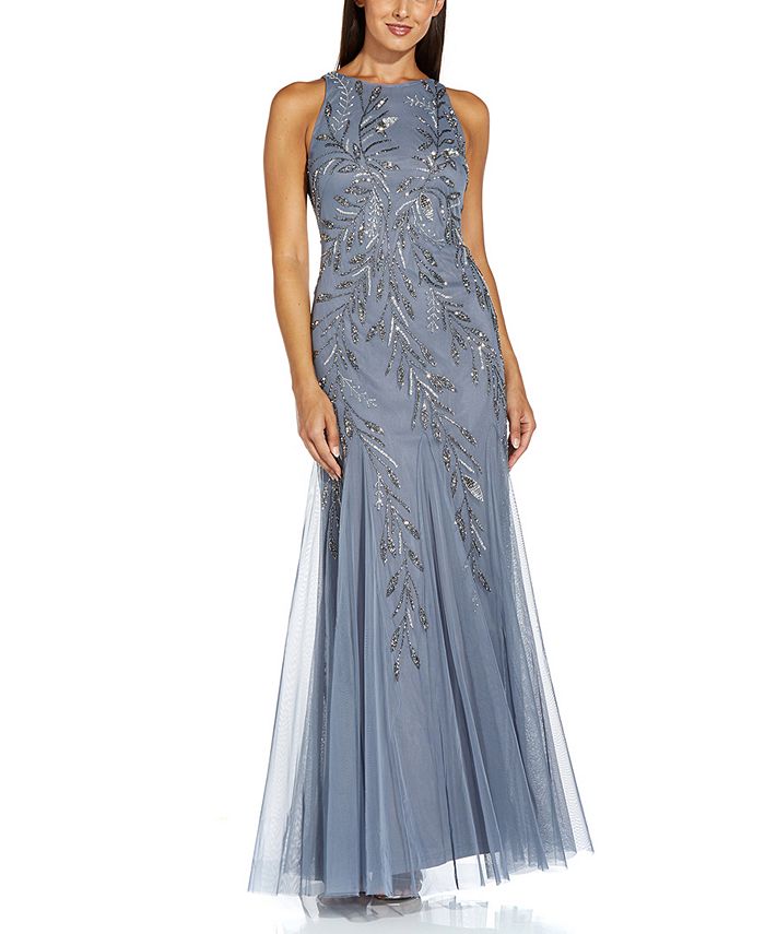 Adrianna Papell Beaded Halter Gown - Macy's