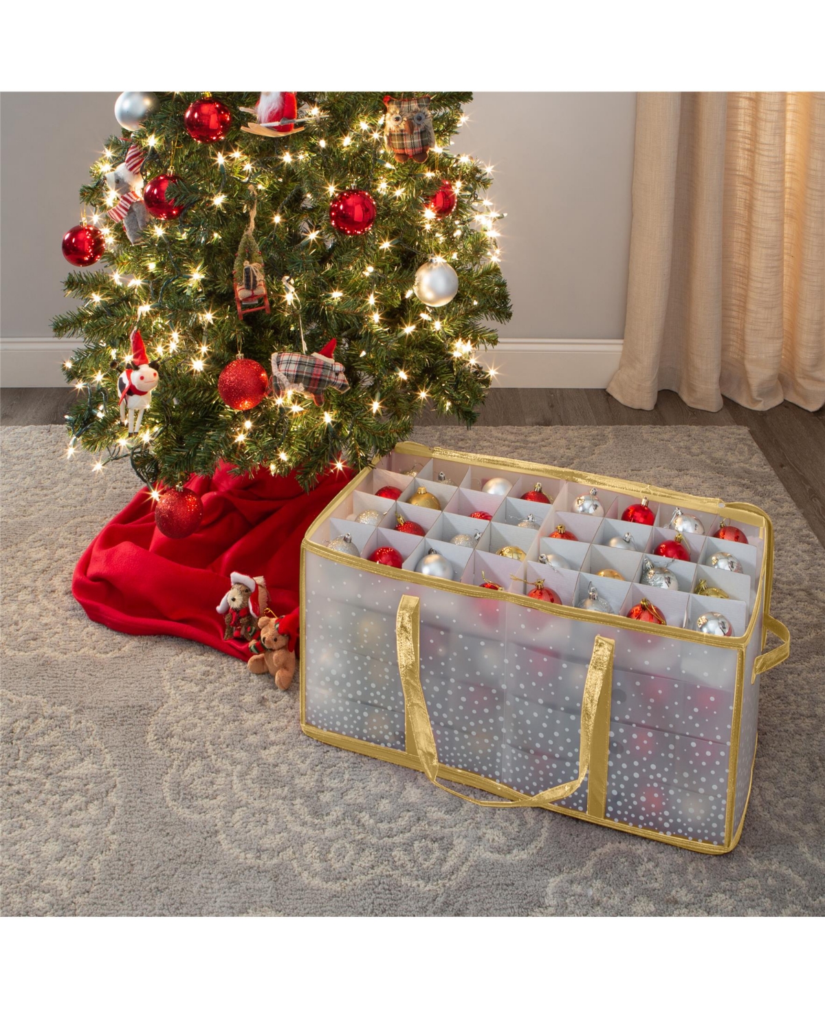 Simplify 128 Count Ornament Storage Organizer In Gold In Red