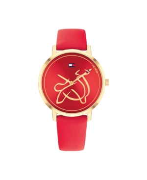image of Tommy Hilfiger Women-s Red Leather Strap Watch 35mm