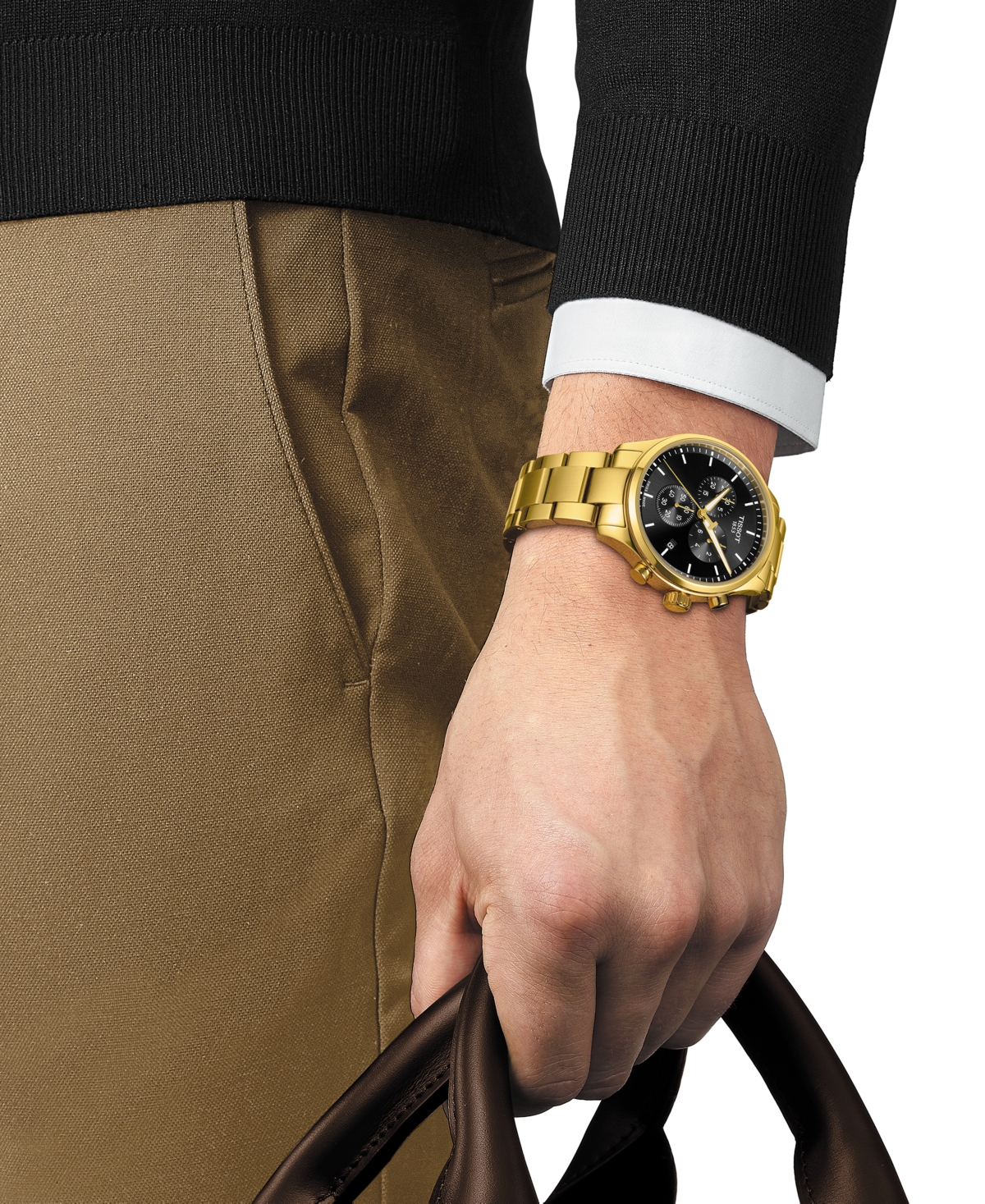 Shop Tissot Men's Swiss Chronograph Chrono Xl Classic Gold-tone Stainless Steel Bracelet Watch 45mm In Black