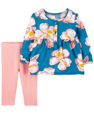 Carter's - Carters Baby Girl 2-Piece Floral Poplin Top & Legging Set