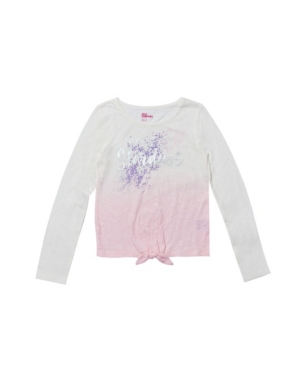 image of Big Girls Long Sleeve Tie Front Text Tee