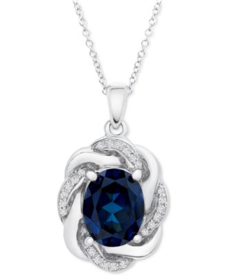 Macy's - Blue Sapphire (1-3/4 ct. t.w.) & White Sapphire (1/6 ct. t.w.) 18" Pendant Necklace in Sterling Silver