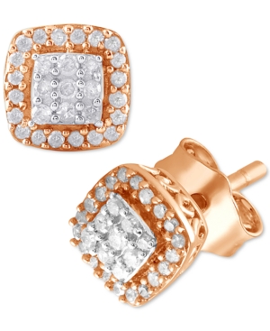 image of Diamond Cluster Halo Cushion Stud Earrings (1/6 ct. t.w.) in Rose Gold-Plated Sterling Silver