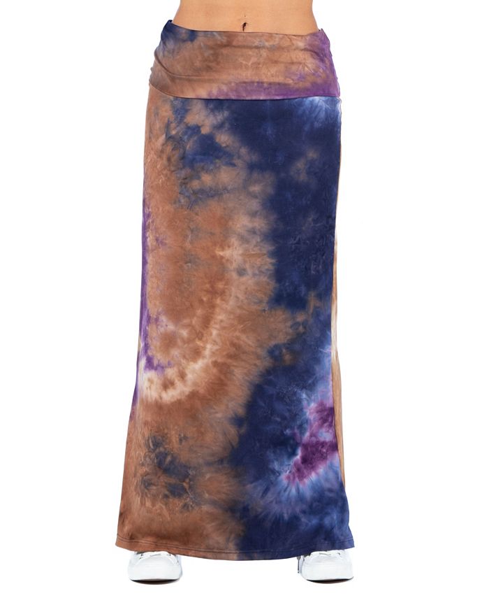 24seven Comfort Apparel Women's Tie Dye Print Fold over Maxi Skirt - Macy's