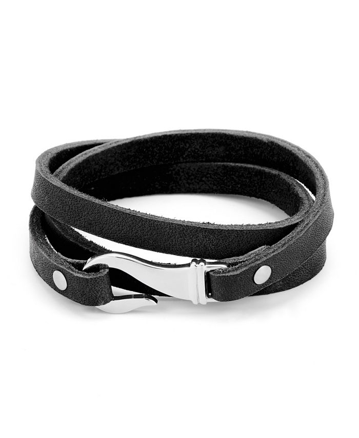 Unique & Co Mens Leather Wrap Strap Anchor Bracelet in Black 