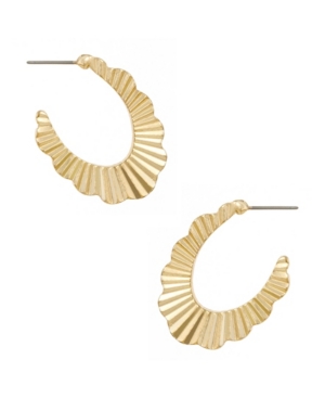 image of Gold Plated Textured Fan Oval Hoop Earrings