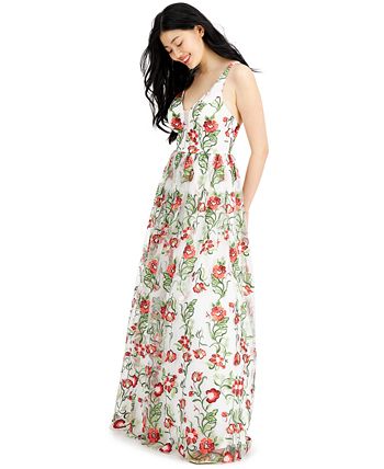 City Studios Juniors' Floral Embroidered Gown, Created for Macy's - Macy's