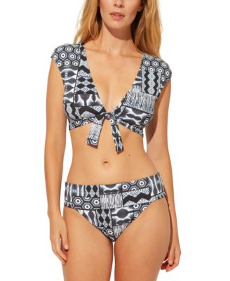Cap-Sleeve Bikini Top & Printed Foldover Hipster Bikini Bottoms