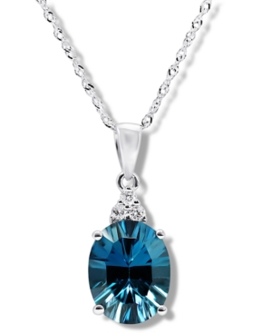image of London Blue Topaz (3 ct. t.w.) & Diamond (1/20 ct. t.w.) Pendant Necklace in 14k White Gold, 16
