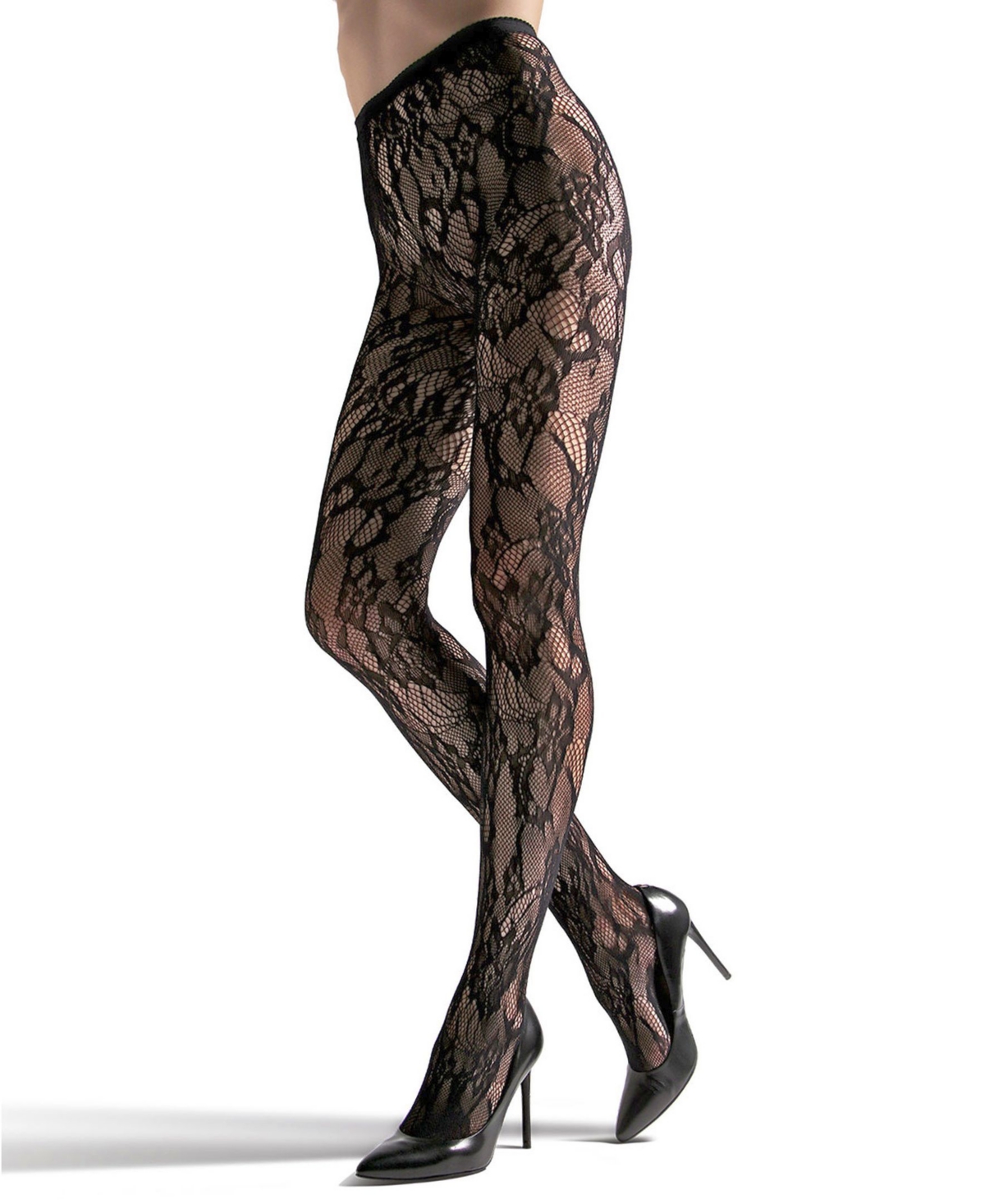 Women's Lace Cut-Out Net Tights Hosiery - Black