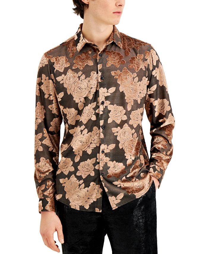 INC International Concepts Men's Flocked Floral Shirt, Created for Macy ...