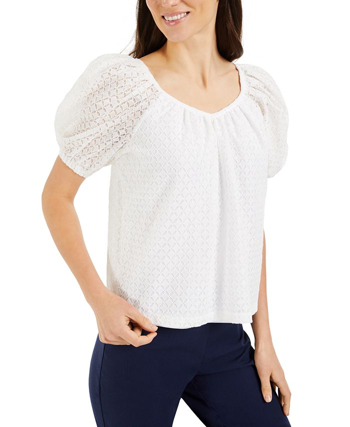 Charter Club Petite Puff Sleeve Lace Top Created for Macy s Macy s