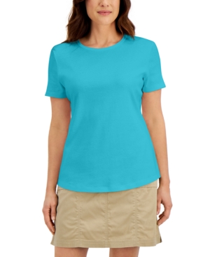 Karen Scott Cotton Short-sleeve Crewneck Top, Created For Macy's In Aqua Oasis
